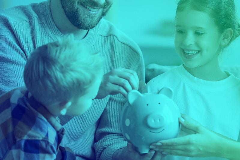 The European Commission's own promotional image for the Savings and Investments Union, showing a family with a piggy bank