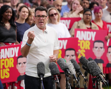 Andy Burnham speaking after an election result