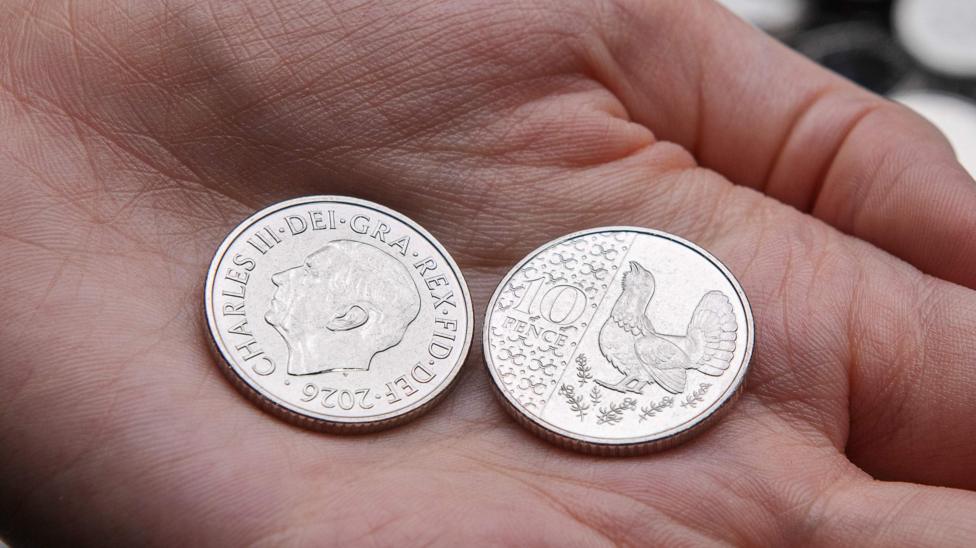 The new 10p coin showing the capercaillie design on its reverse