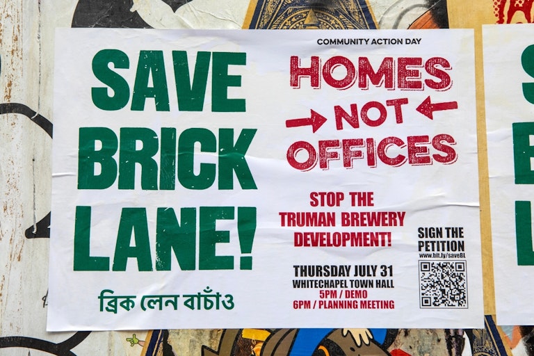 Protesters outside the former Truman Brewery site in east London