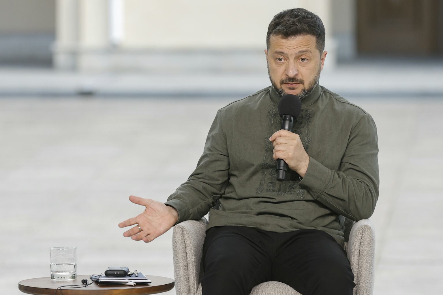 President Zelensky speaking at a press conference